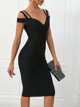 Bandage Dress Black Bodycon Dress Evening Party Elegant Sexy One Shoulder Birthday Club Outfit 3