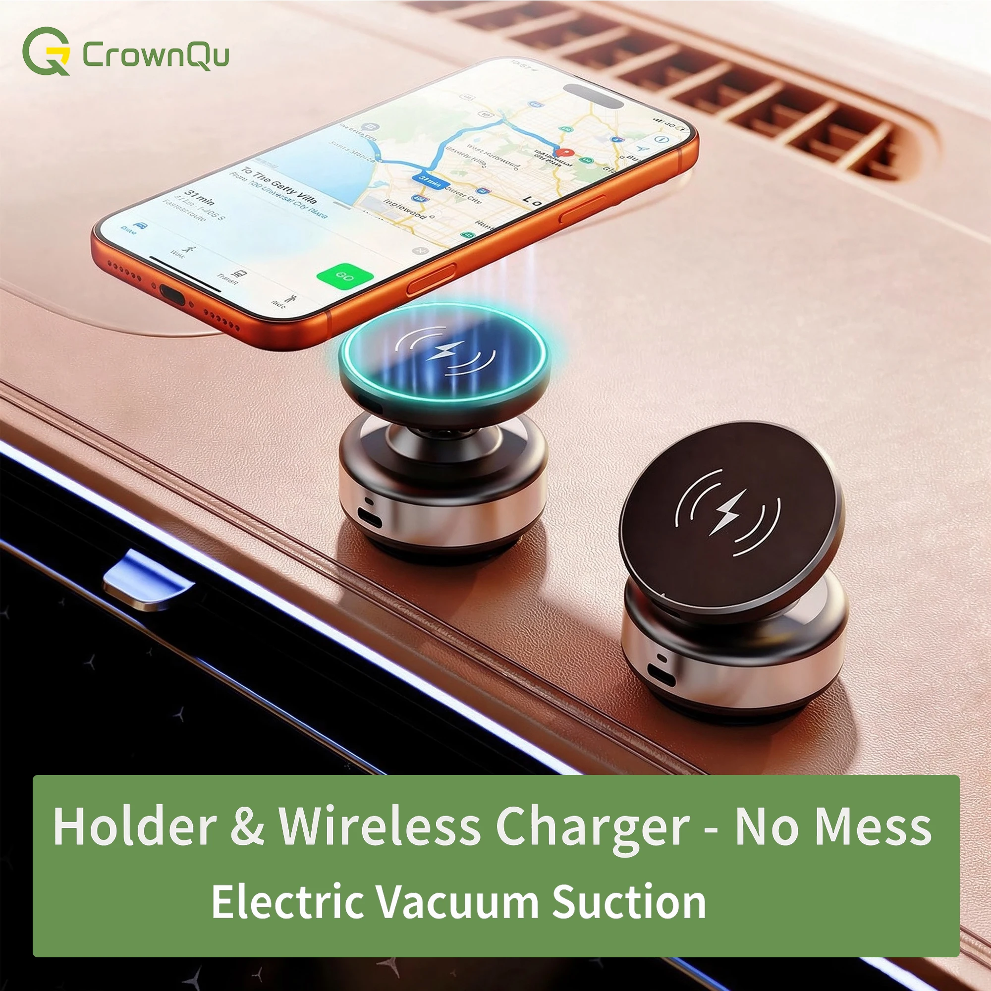Universal 15W Fast Charging Wireless Car Phone Holder with 360° Rotation & Electric Vacuum Suction