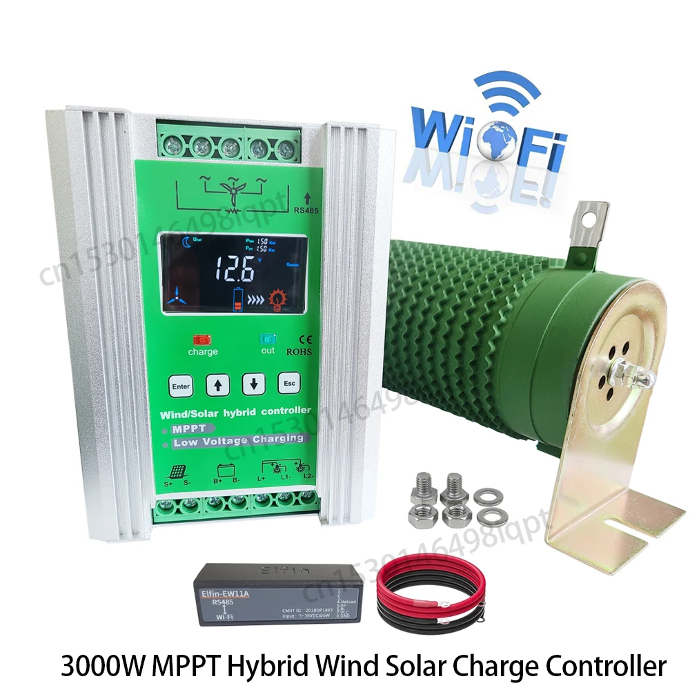 3000W MPPT 하이브리드 바람 태양 충전 부스터 컨트롤러 12V 24V 48V 바람 터빈 태양 전지 패널 충전 레 귤 레이 터 WIFI RS485