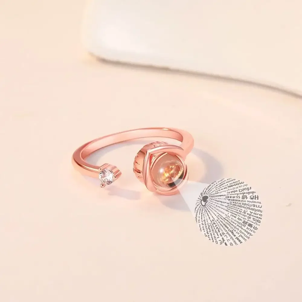 I Love You In 100 Languages Ring Wedding Memory Bridal Romantic Rose Crown Projection Ring for Women Girl Friend Ladies Gifts 5