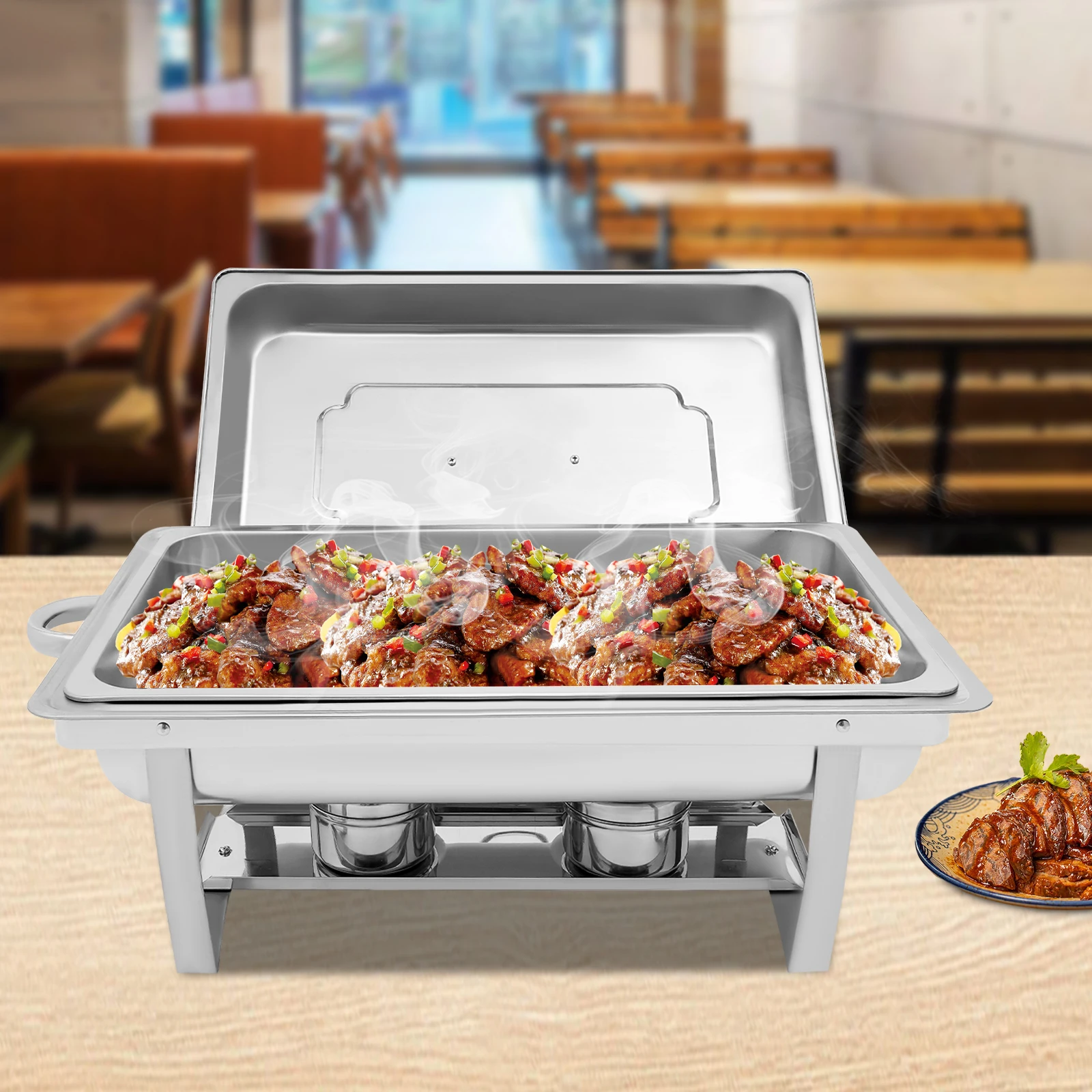 Speisenwärmer aus Edelstahl, 9 l Chafing Dish Warming Container Speisenwärmer Wärmebehälter Hotel-Buffetwärmer mit klappbarem Rahmen – Detail 1