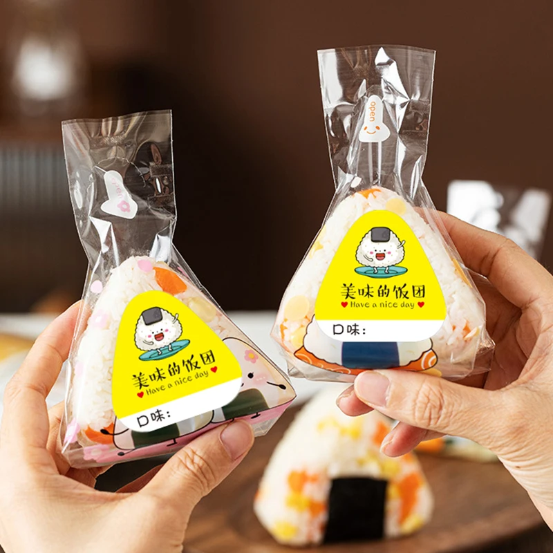 삼각형 오니기리 씰링 스티커 방수 김밥 봉투 라벨 오니기리 장식 데칼 도시락 김밥 만들기 용품