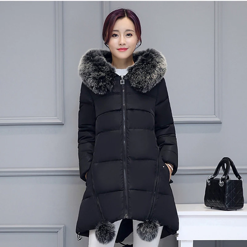 

Women Solid Hooded Zipper Irregular Padded Jackets New 2023 Winter Fashion Mid-Long Down Cotton Coat Ladies Warm Thick Overcoat