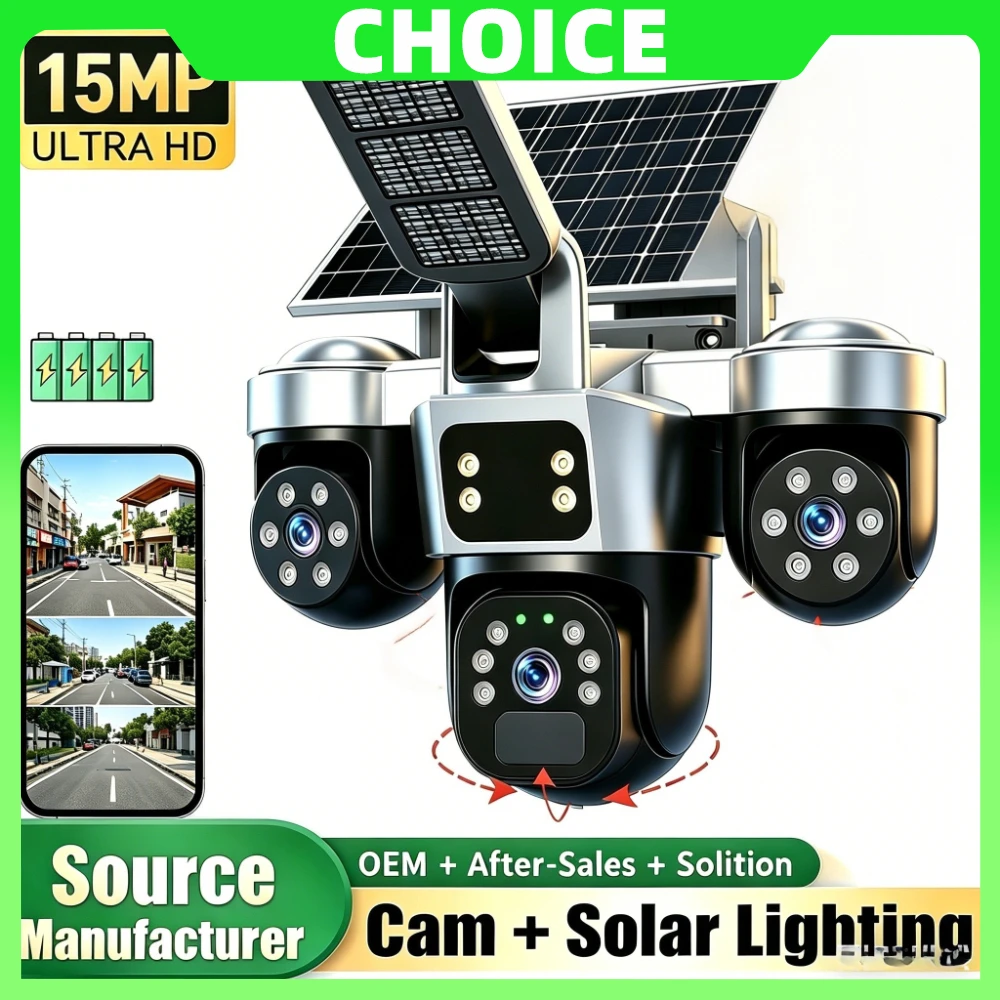V380 8K 15MP WiFi Solar Camera With Solar Lighting 3-Screen Security Protection Wireless WiFi Solar Outdoor Surveillance 1