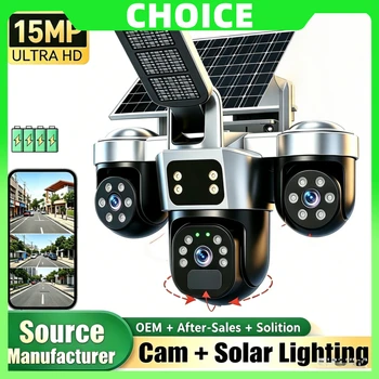 V380 8K 15MP WiFi Solar Camera With Solar Lighting 3-Screen Security Protection Wireless WiFi Solar Outdoor Surveillance 1