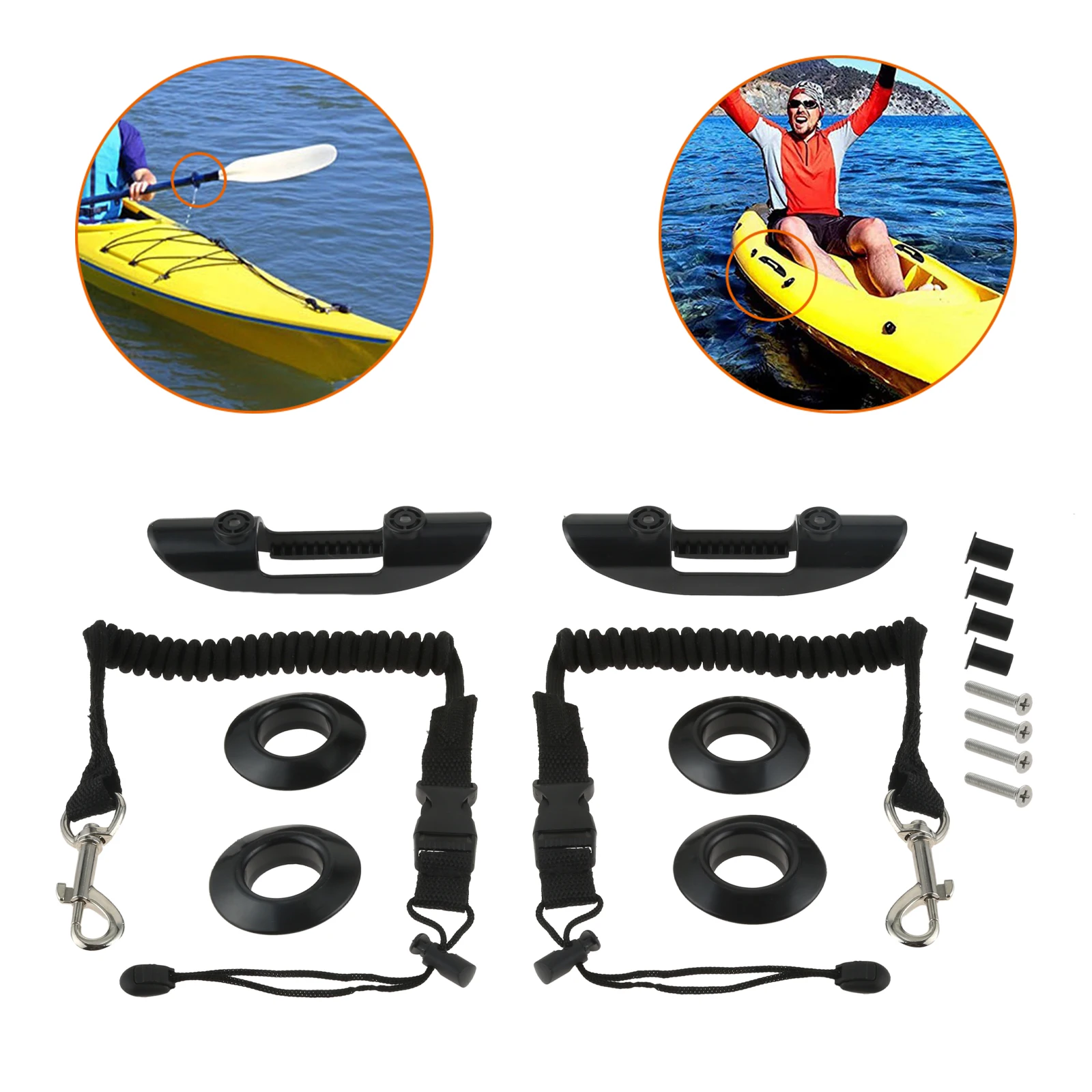 

Plastic Kayak Paddle Holder Clips & Nylon Leashes & PVC Drip Ring & Screws+Nuts for Canoe Garage Boat Marine Accessories