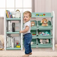 Kids Bookshelf with Toy Organizers and Storage, Multi-Purpose 4-Tier Shelf & 6 Removable Plastic Bins to Organize Books Toys 2