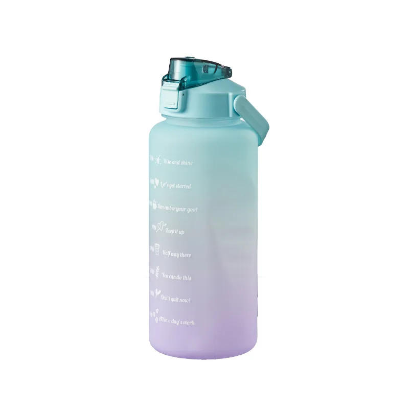 Large Capacity Sports Water Bottle with Straw and Time Marker