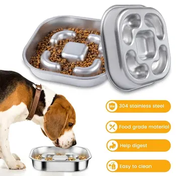 Dog Slow Feeder Bowls 304 Stainless Steel Dog Slow Feeder Bowl Available on Both Sides Slow Feeding Feeder Pets Cats Dog Bowls