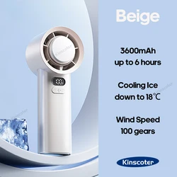 KINSCOTER Versatile Turbo Handheld Fan with 100 Adjustable Speeds - Mini Battery-Operated Personal Breeze Solution (Beige)