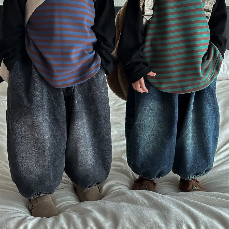 

Children's Denim Pants 2023 Spring Autumn Boys Fashion Jeans Baby Girls Loose Casual Trousers Korean Style Kids Wide Leg Pants