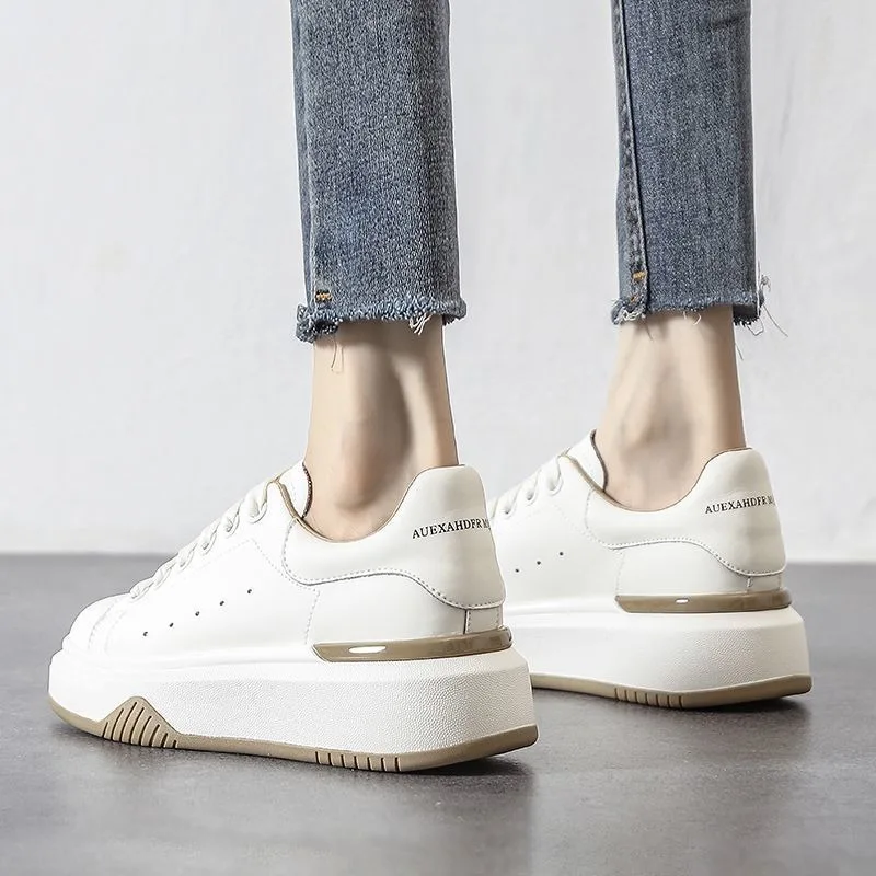 Split Leather White Shoes Women's Spring Thick-soled Heightened Casual Sneakers Popular Versatile Sneaker Zapatos De Mujer 5