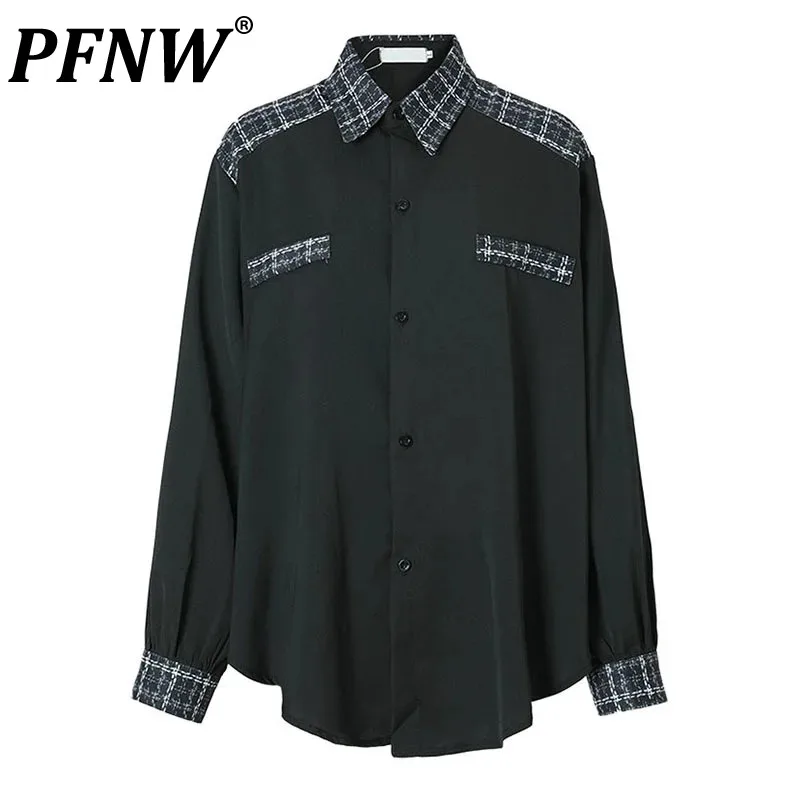 

PFNW Men's Black Tweed Big Size Elegant Blouse New Lapel Long Sleeve Loose Fit Shirt Fashion Tide Spring Autumn 2023 1DF299601