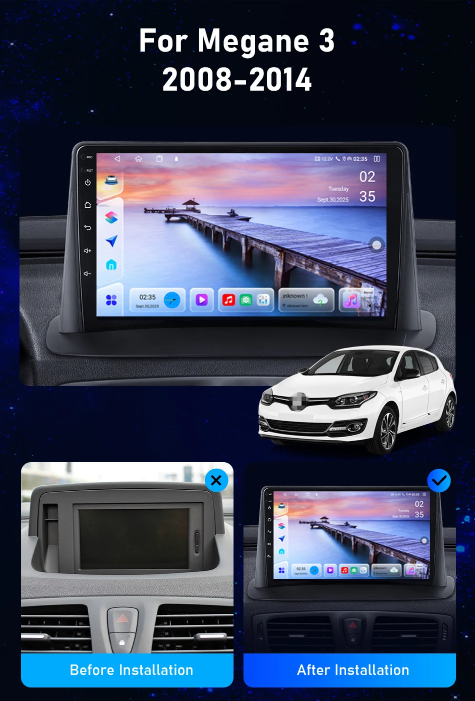 Srnubi 9" Android 14 Autoradio für Renault Megane 3 Fluence 2008-2014 Multimedia-Videoplayer 2Din Carplay Stereo mit Rückfahrkamera – Detail 3