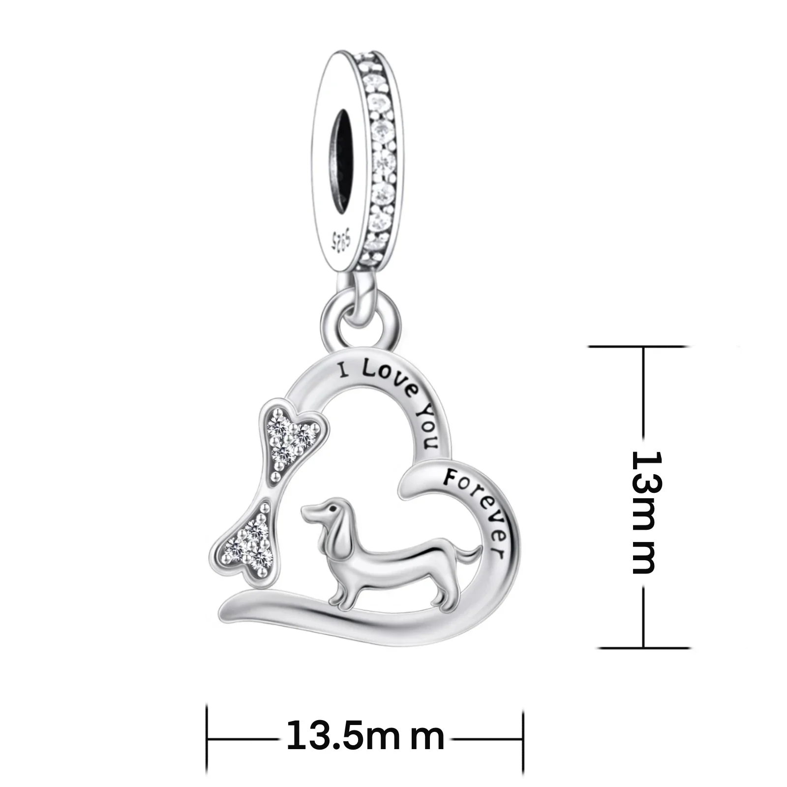 Fit Original Pan Charm Bracelet 100% 925 Sterling Silver I Love You Forever Dachshund Dog Bone Bead For Making Women Berloque 3