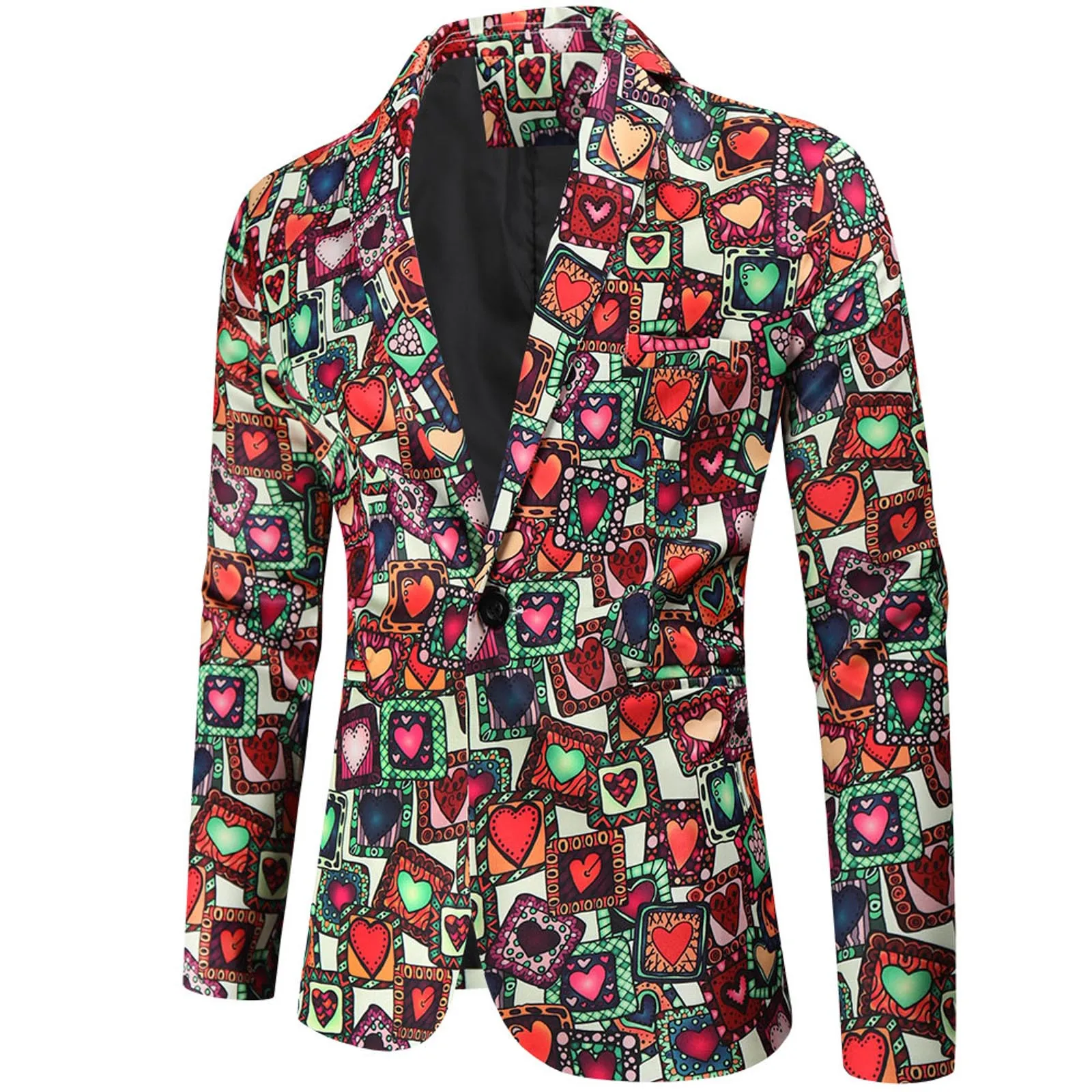 Valentine's Gift Men's Fashion Suit Party Coat Casual Slim Fit Blazer Buttons Suit 3D heart Print Painting Blazers Jacket Men 4