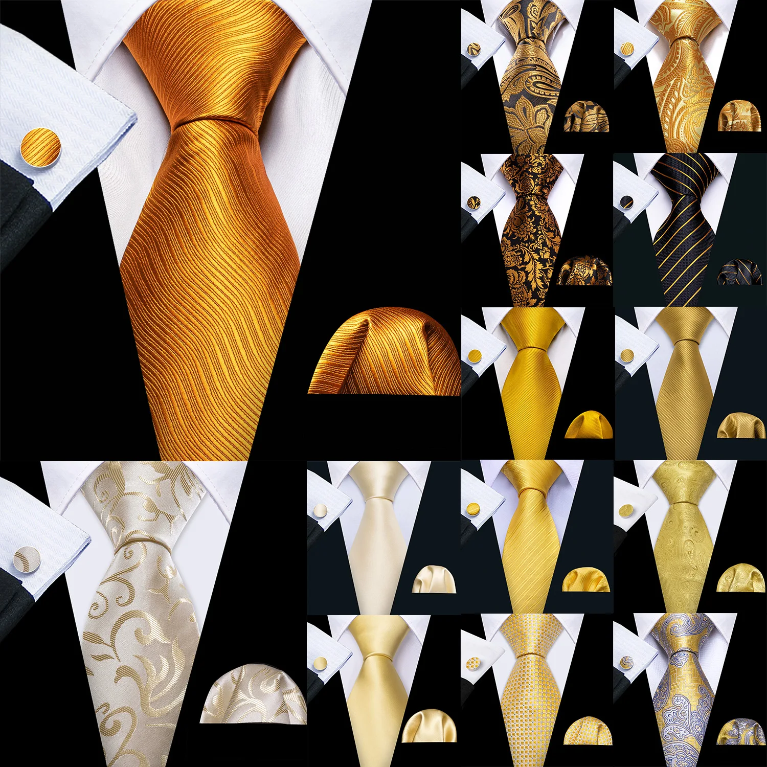 Barry.Wang Men's Floral Tie Set – Silk Necktie, Handkerchief & Cufflinks For Weddings & Parties