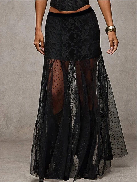 plus Size Elegant Lace Half Skirt Spring Summer New Style Women's Black High Waist Stylish Commute Sexy Mesh Party Dress Skirt