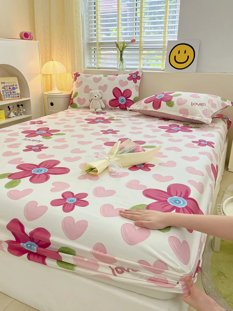 100%Pure Cotton Fitted Bed Sheet Sets with Pillowcase Flower Printing Bed Cover Single/Queen/King Size fundas de colchón Sheets 3