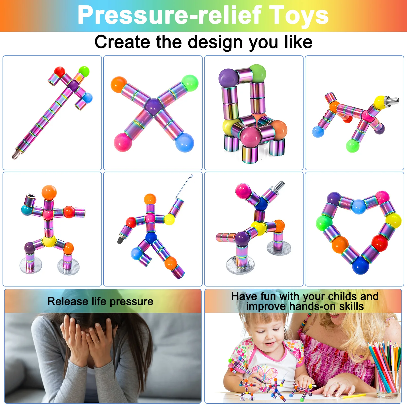 Magnetic Metal Fidget Pen With Colorful Magnet Balls Multifunctional Deformable Decompression Writing Pen Eliminate Pressure Pen 5