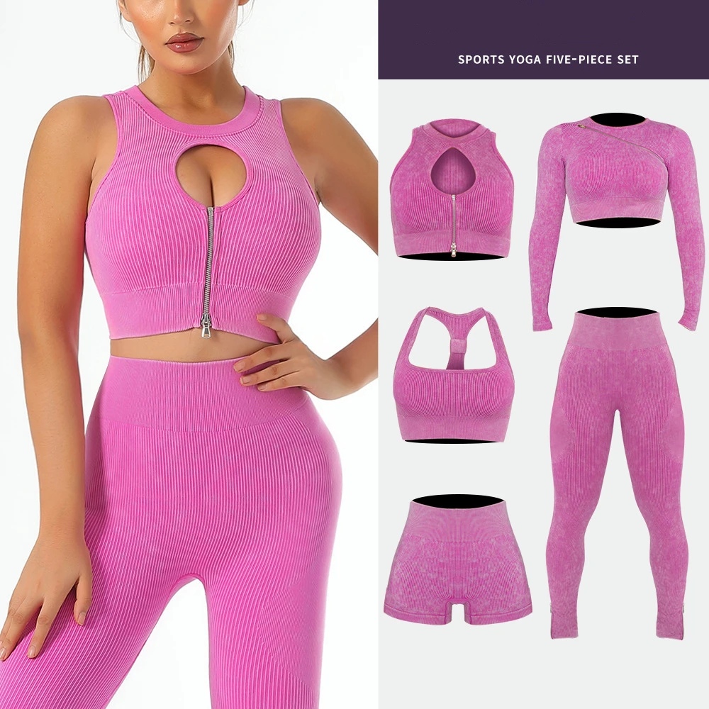 Women Yoga Set 2Pcs Crop Top Bra Shorts Zipper Gym Workout Set
