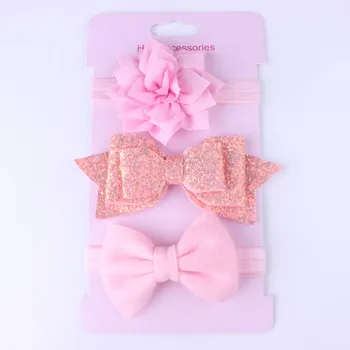 3PCS Baby Girls Glitter Bow Headband Set with Floral Elastic Hairband - Adorable Hair Accessories for Little Ones One Size 4