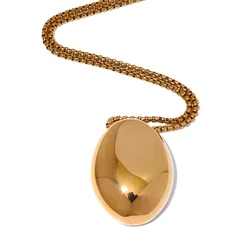 Yhpup Minimalist Long Unisex Stainless Steel Oval Pendant Necklace (YH2721A Gold)