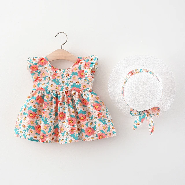 Robe de plage en fibre de coton avec chapeau de soleil pour bébé fille,  vêtements d'été pour nouveau-né, robes de princesse imprimées mignonnes,  vêtements coréens, 2022 - AliExpress