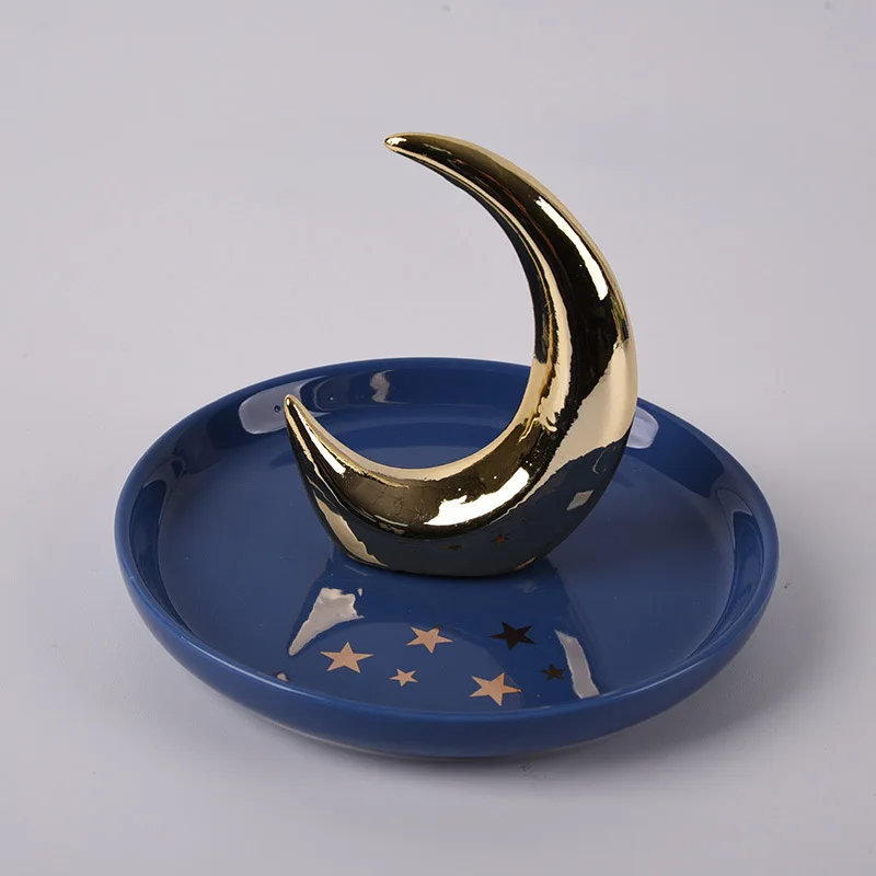 Ring Holder Decorate Moon Jewelry Tray Miss Organizer Plate Display Ceramics Dish