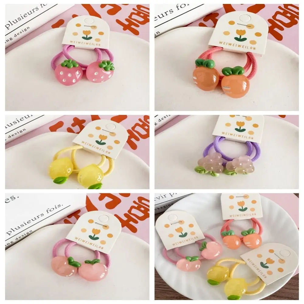 Korean Style Hair Clip Children Hair Scrunchies Peach Strawberry Kids Ponytail Holder Candy Color Transparent Fruit Hair Rope