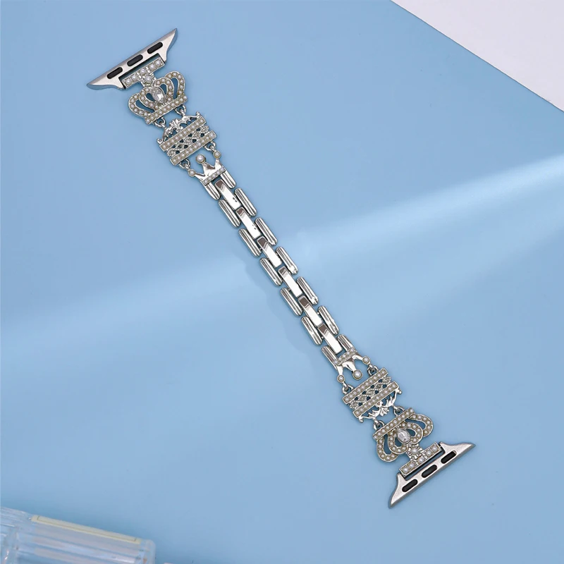 Elegant Women's Luxury Pearl Bracelet Watch Band with Crown Case