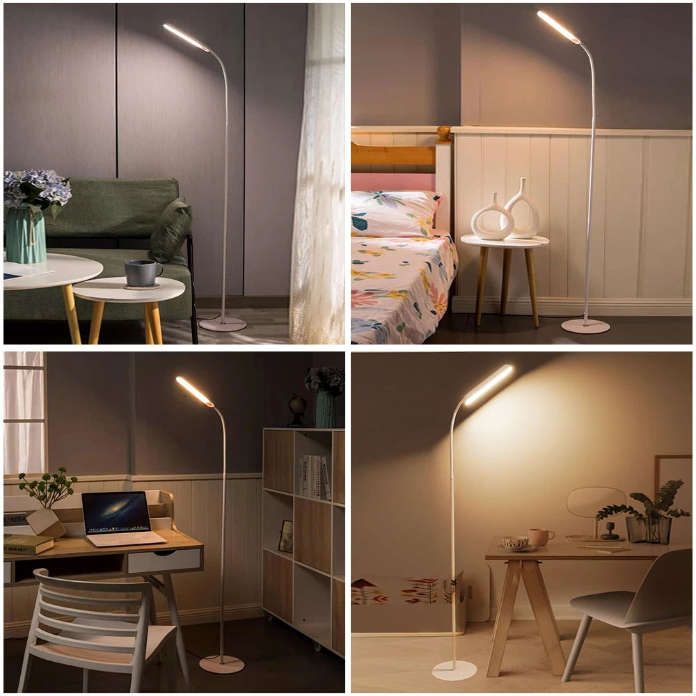 Modern LED Floor Lamp Stepless Dimming Indoor Lighting Stand Adjustable Gooseneck Reading Light Standing Lamps Living room