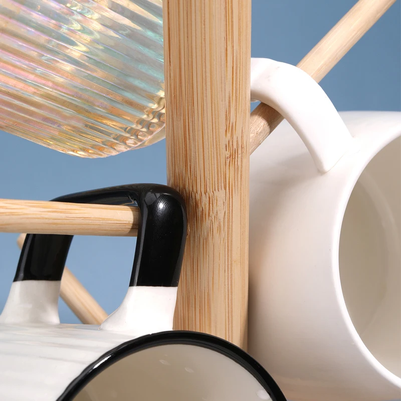 Wooden Mug Hanging Display Rack Drinkware Shelf 6 Hooks Tree Shape Wood Coffee Tea Cup Storage Holder Stand Tumbler Holders cup storage holder