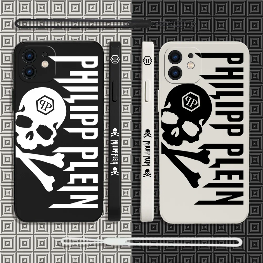

Phone Case For iPhone 15 14 13 12 11 Pro Max Mini X XR XS MAX SE 8 7 Plus Horror Skull Qp-Philipps Silicone Case with Hand Strap