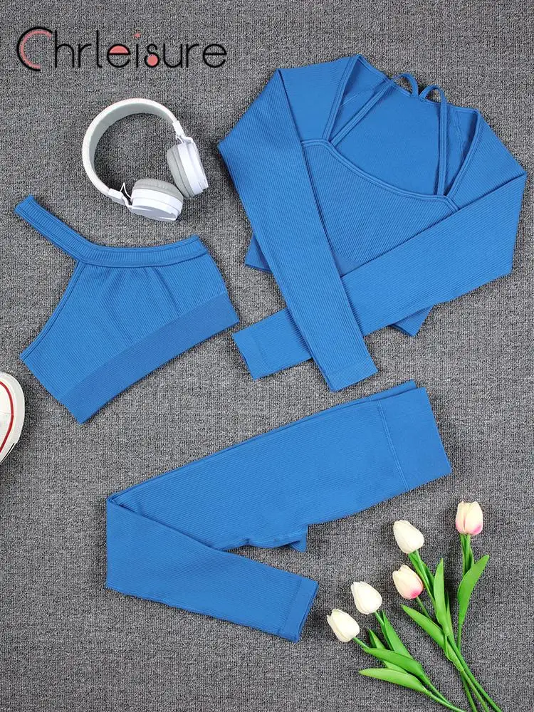 CHRLEISURE 2/3Piece Seamless Women Yoga Set Fitness Workout Sportswear