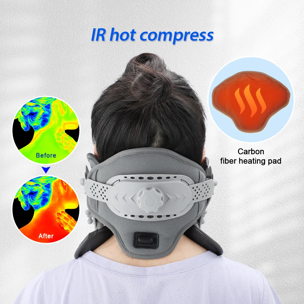 Electric Infrared Heating Neck Cervical Traction Collar Spine Support Hot Compression Tractor Stretching Brace