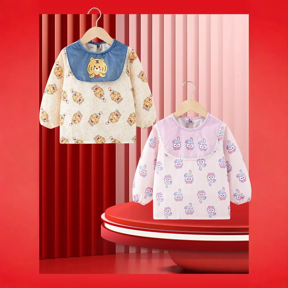 New Year New Look Children's Apron Baby Outwear Waterproof Dirty Proof Velboa Long Sleeve Protective Clothing Feeding Apron
