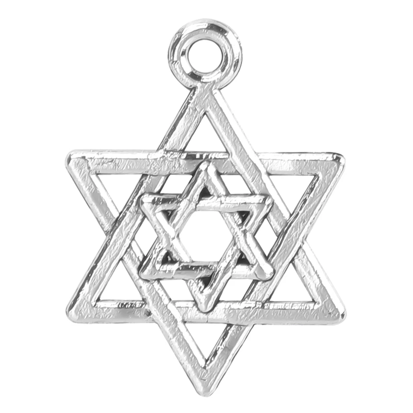 

New 35PCS 21*16mm Fashion Silver Color Double Hexagram Charms Zinc Alloy Geometric Pendants For Diy Jewelry Marking Handmade