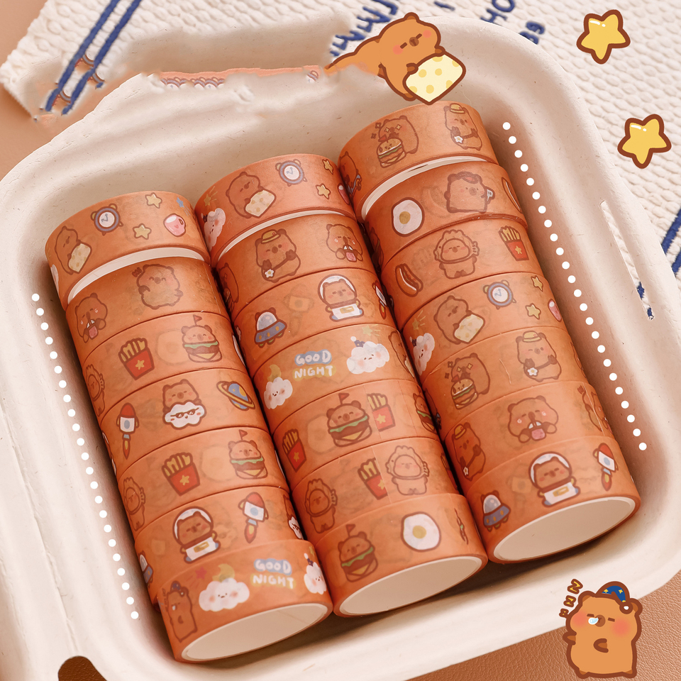 1 Piece Cartoon Capybara Tape Decorative Adhesive Scrapbooking Album Stationery Washi Tape Stationery Stickers Photo Diary
