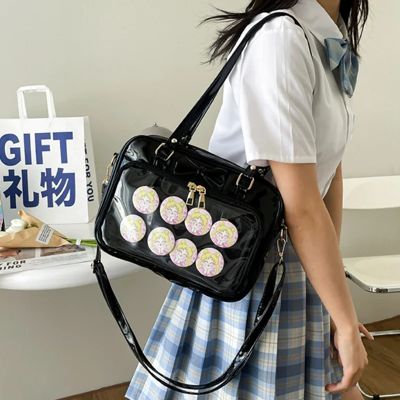 Japanese Cute Transparent Patent Leather Itabag Fashion Girls JK Shoulder Bag Student Personality Crossbody Bag Ita Bag Handbags