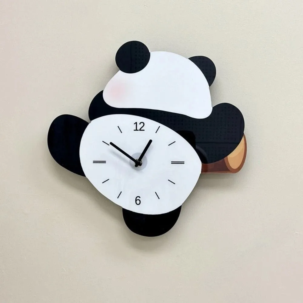 Wall Decoration Cartoon Swinging Panda Wall Clock Wooden Silent Hanging Watch Panda Animal Digital Clock Cafe