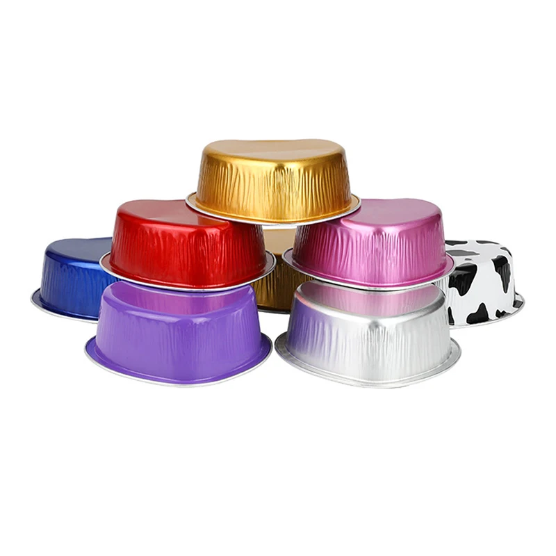 Hot!!10Pcs 100ml Aluminum Foil Cake Pan Heart Shaped Cupcake Cup with Lids Flan Baking Pans for Mother's Day Wedding Birthday