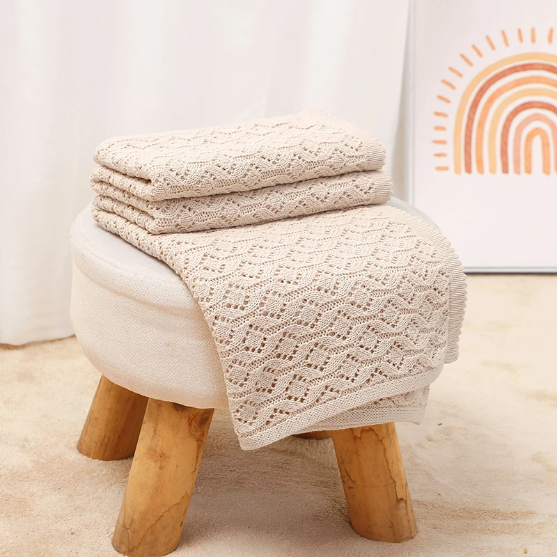 Coperta in cotone per neonati, lavorata a maglia, per bambini e bambine, trapuntata, 90x70 cm, tinta unita, per passeggino, super morbida, a quadri, alla moda, traforata - immagine 6