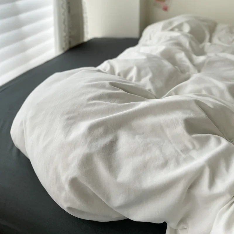 Cotton Bed Linen Solid Bedding Set with Sheet Duvet Cover Pillowcases Single Couple Bedsheet King Queen Double Twin Size 4