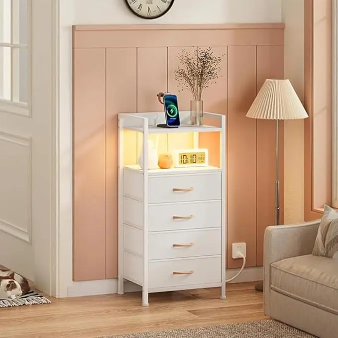 Nachttisch mit 4 Schubladen, verstellbaren Füßen, stabilem Spanplatten- und Metallgestell, einfach zu montieren, geeignet für Schlafzimmer, Wohnzimmer – Detail 1