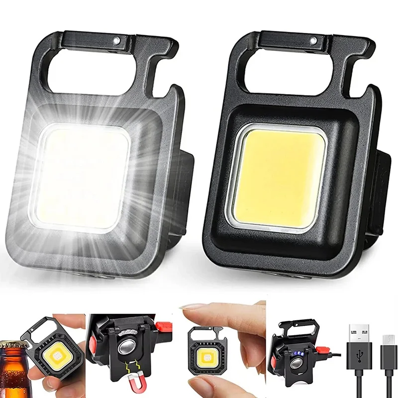 LED 손전등 슈퍼 밝은 1500LM 접이식 브래킷 밝은 EDC 키 체인 USB 충전식 방수 라이트 야외 캠핑 도구