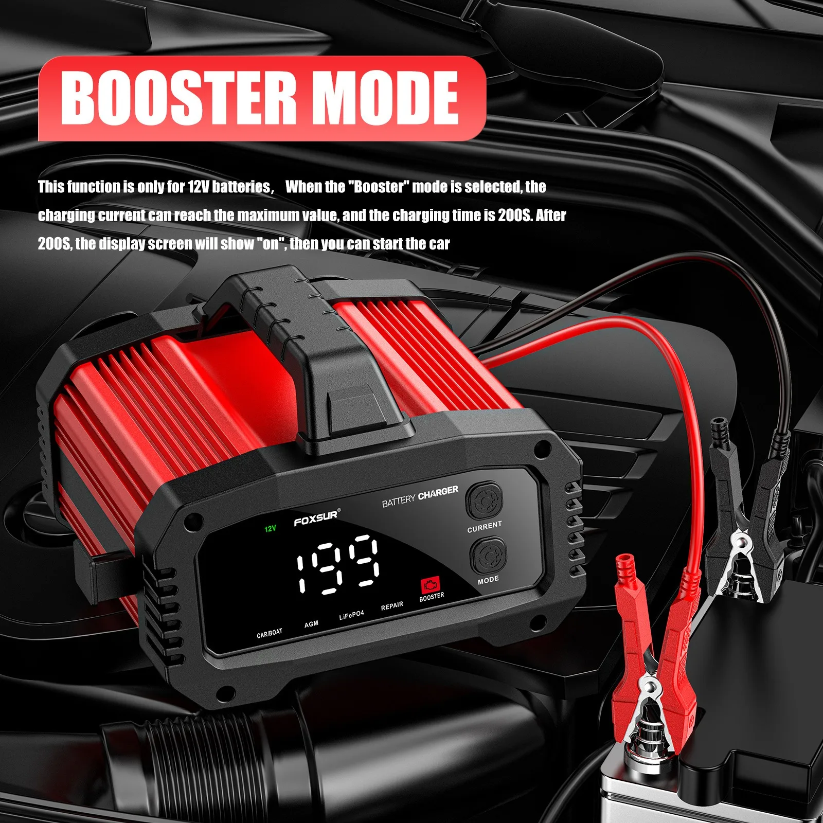 Enhanced 25A Portable Smart Battery Charger with Pulse Repair and Booster