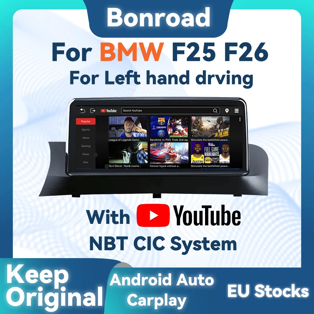 BONROAD 10,25 Zoll Kabelloses Carplay Android Auto Audio-Stereo Autoradio mit YouTube für BMW X3 X4 F25 F26 GPS-Navigation Multimedia-Touchscreen Stereo-Display Mirrorlink Airplay Autolink