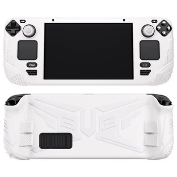 PlayVital Armor Protective Case for Steam Deck LCD, Soft Silicone Case W/Back Button Enhancement Designed & Thumb Grips -White 1