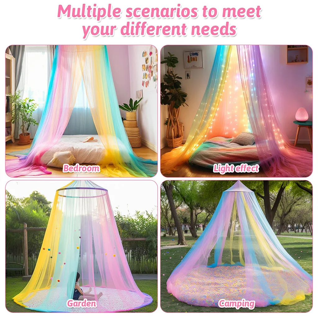 Princess Bed Canopy Rainbow Mosquito Net Ceiling Bedroom Decor_voghion.com